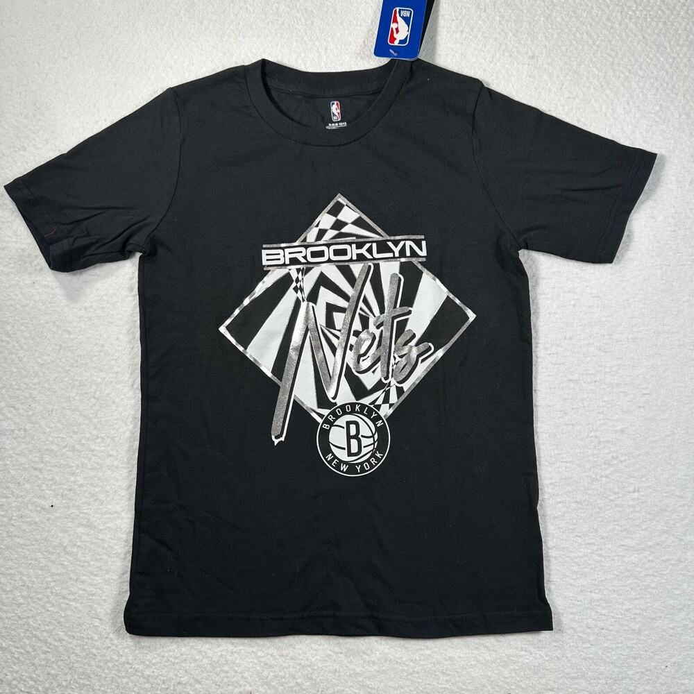 NBA Brooklyn Nets Short Sleeve Tee Shirt Youth Medium Black Metallic Basketball